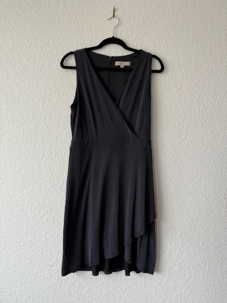Loft Black Sleeveless Faux Wrap High-Low Dress
